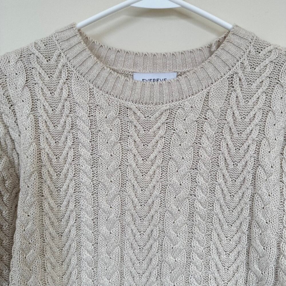 Evereve Sweater Womens XS Cable Knit Alexis Strong Shoulder Pullover Ivory - Picture 2 of 12